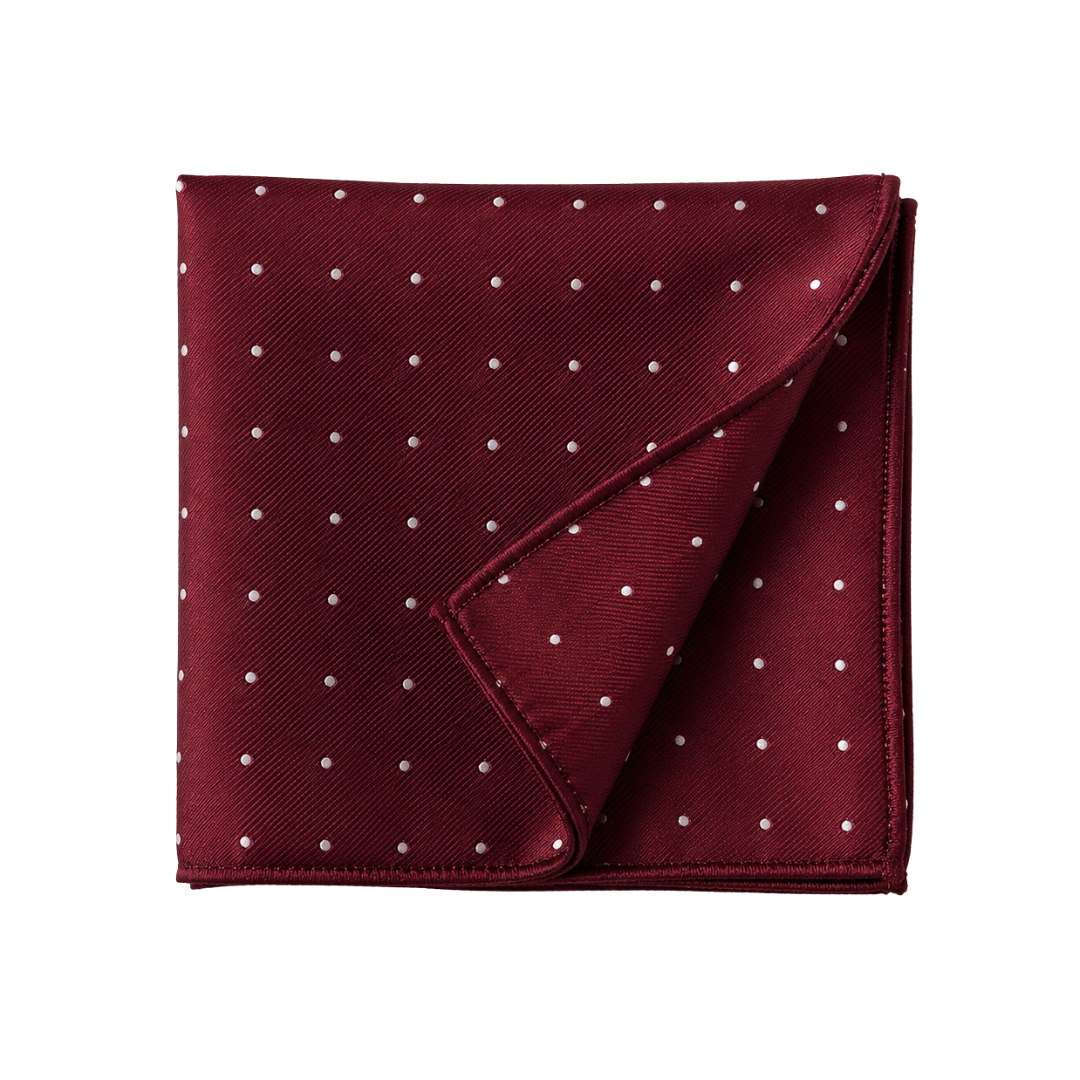 Premium Silk Pocket Square – Burgundy Polka Dot | Jhil Sttean
