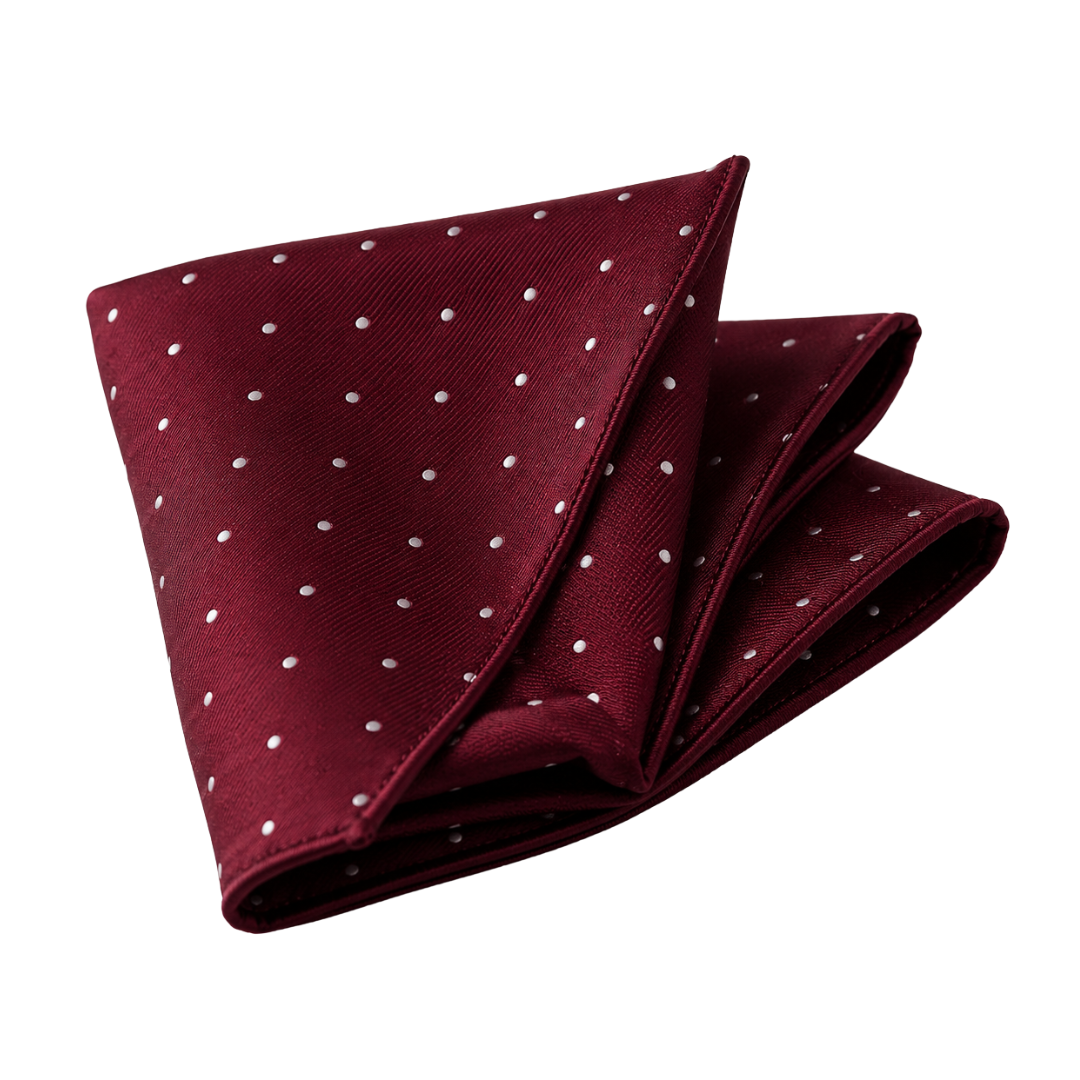 Premium Silk Pocket Square – Burgundy Polka Dot | Jhil Sttean