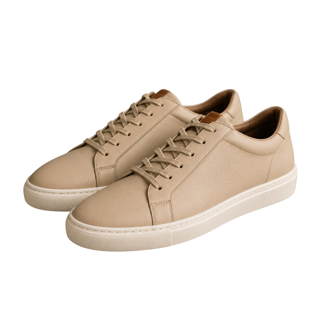 Premium Beige Leather Casual Trainers | Jhil Sttean