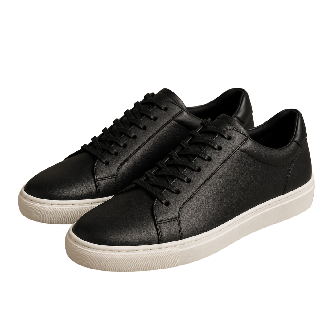 Premium Black Leather Casual Trainers | Jhil Sttean
